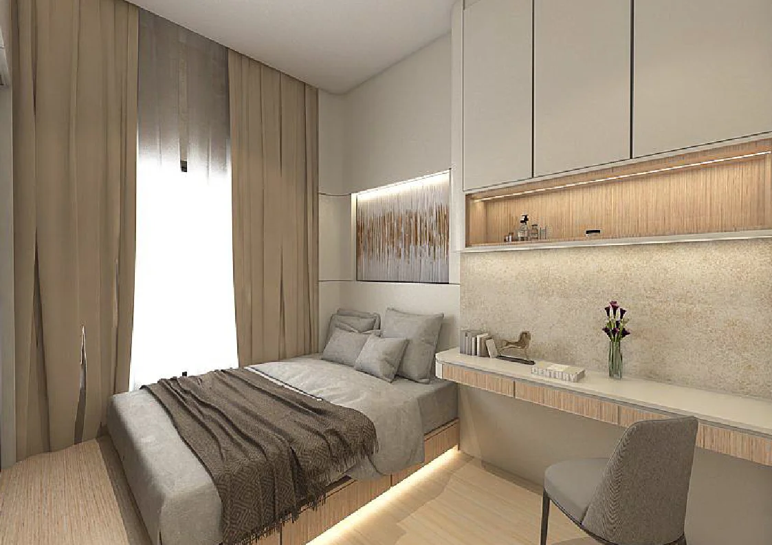 Bedroom with study desk interior render at The Wyn Residences show unit