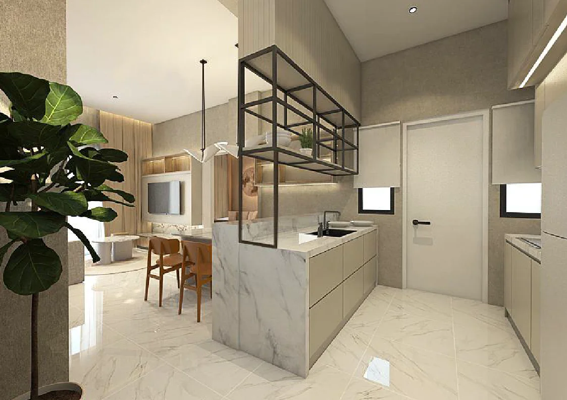 Kitchen and dining interior render at The Wyn Residences show unit