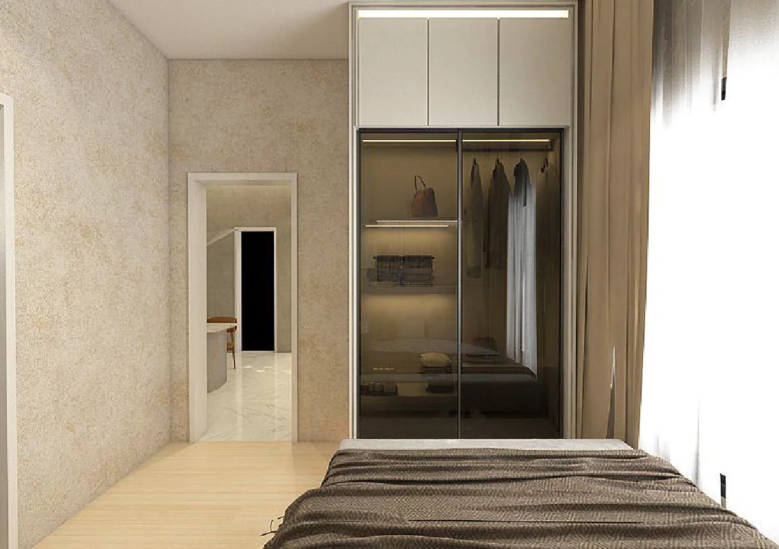 Walk-in wardrobe interior render at The Wyn Residences show unit